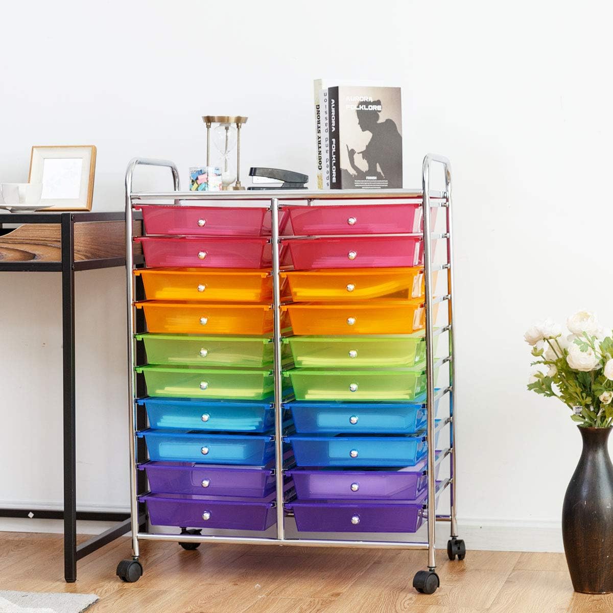 Giantex 20 Drawer Rolling Storage Cart Tools Scrapbook Paper Office School Organizer, Multicolor : Office Products