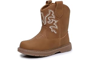 Ahannie Toddler Cowboy Boots for Boys & Girls – Baby Round Toe Western Boots with Hook & Loop Ages 9 Months–4 Years