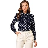 Allegra K Women's Polka Dots Office Blouse Button Down Long Sleeve Business Casual Shirt