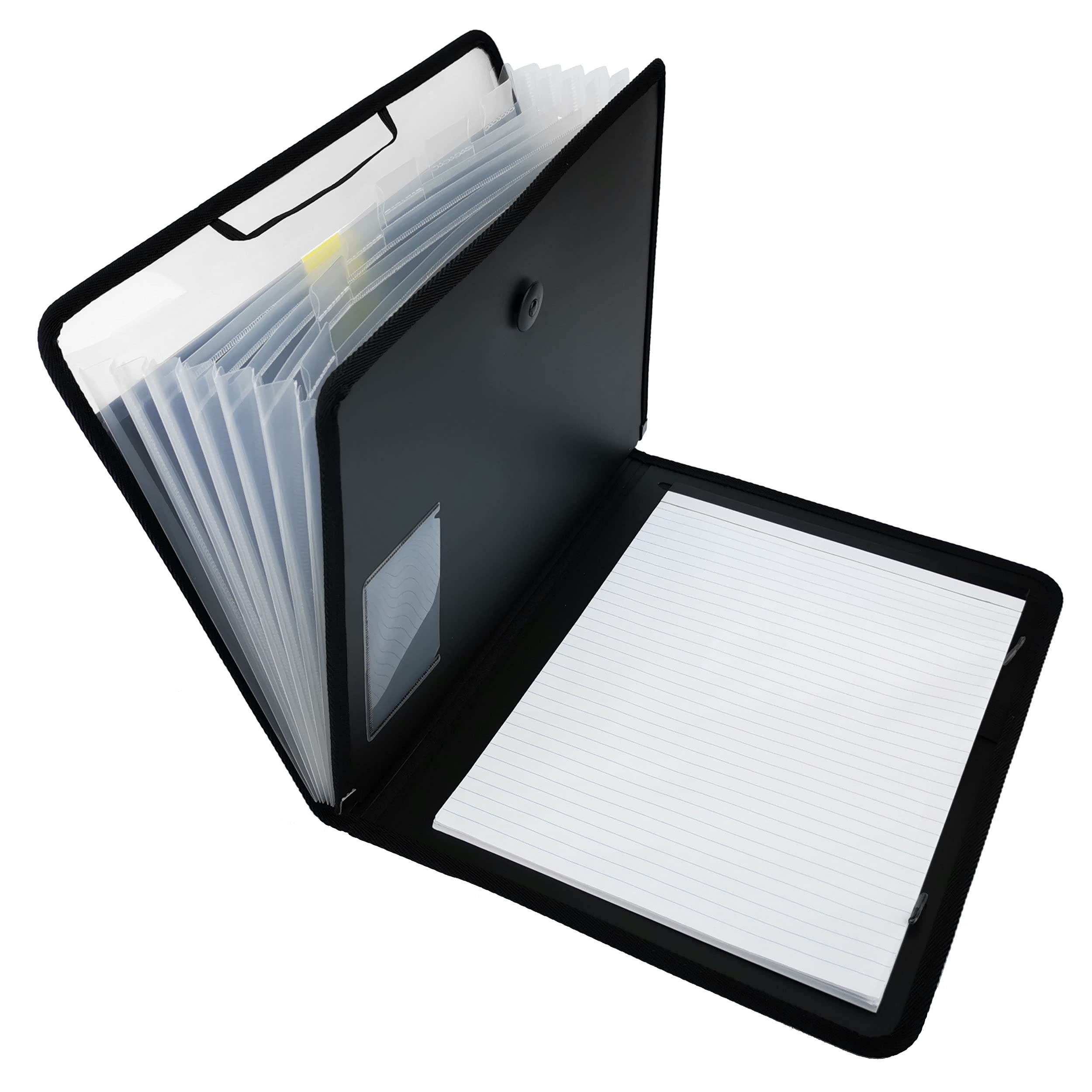 D.RECT File Set with Expandable and Portable Briefcase | Sorter for Documents with Button Closure | 7 Compartments | A4 | Black