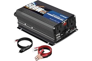 LVYUAN 500 Watt Pure Sine Wave Power Inverter 12V to 110V/120V DC to AC Converter with Dual Sockets, Dual USB Ports, LED Display for Home Outdoor RV Car Power Inverter Power Adapter