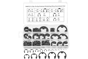 Boatsea 500Pcs E-Clip Circlip Assortment Set, External Retaining Clips Assortment Set, Alloy Steel Circlip Kit, Anti Walk Washers, Includes 17 Sizes of M1.5-M22