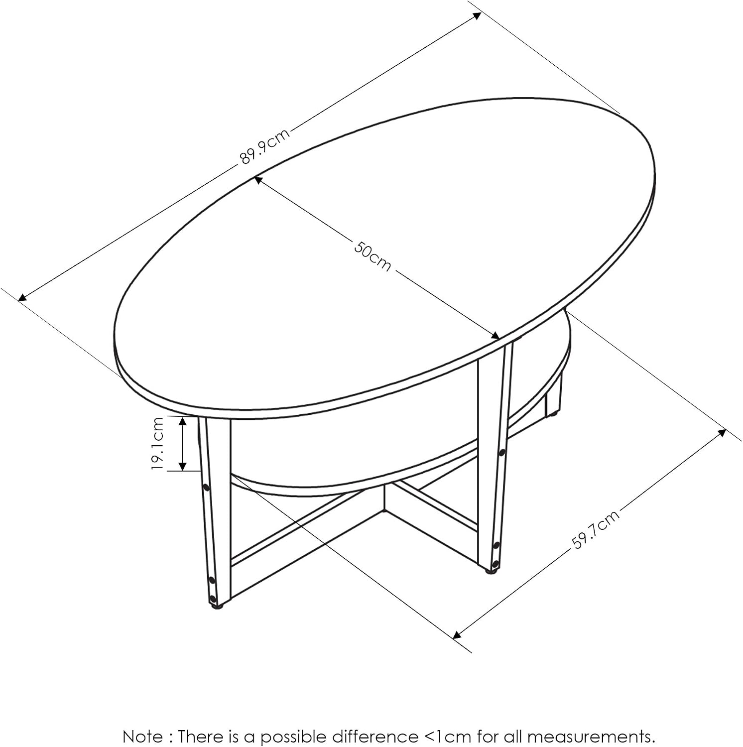 Furinno JAYA Coffee Table, 2-Tier Round Modern Coffee Table with Oval Tabletop, Side Table with Open Shelf - Image 3