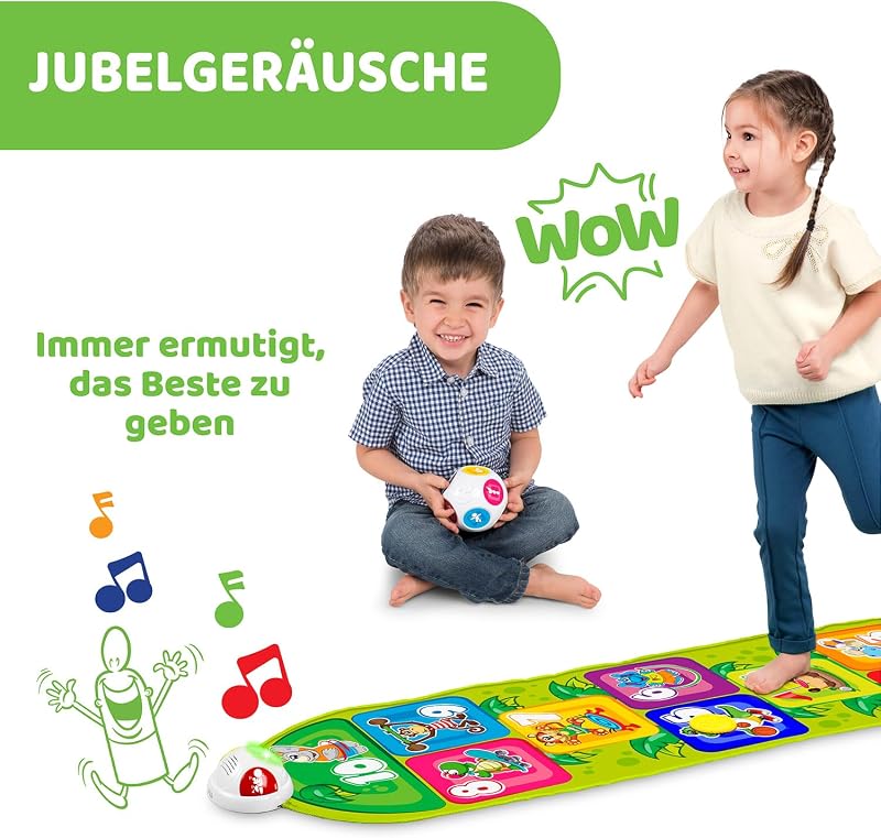 Jump & Fit Elektronische Hüpfmatte, Interaktives Spiel mit Lichtern und Geräuschen, Musikmatte für zu Hause, 2 Spielmodi, 150 cm, Kinderspielzeug von 2-5 Jahren