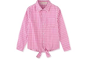Noomelfish Girls Long Sleeve Button Down Shirt Tie Front Blouse Tops (5-12 Years)