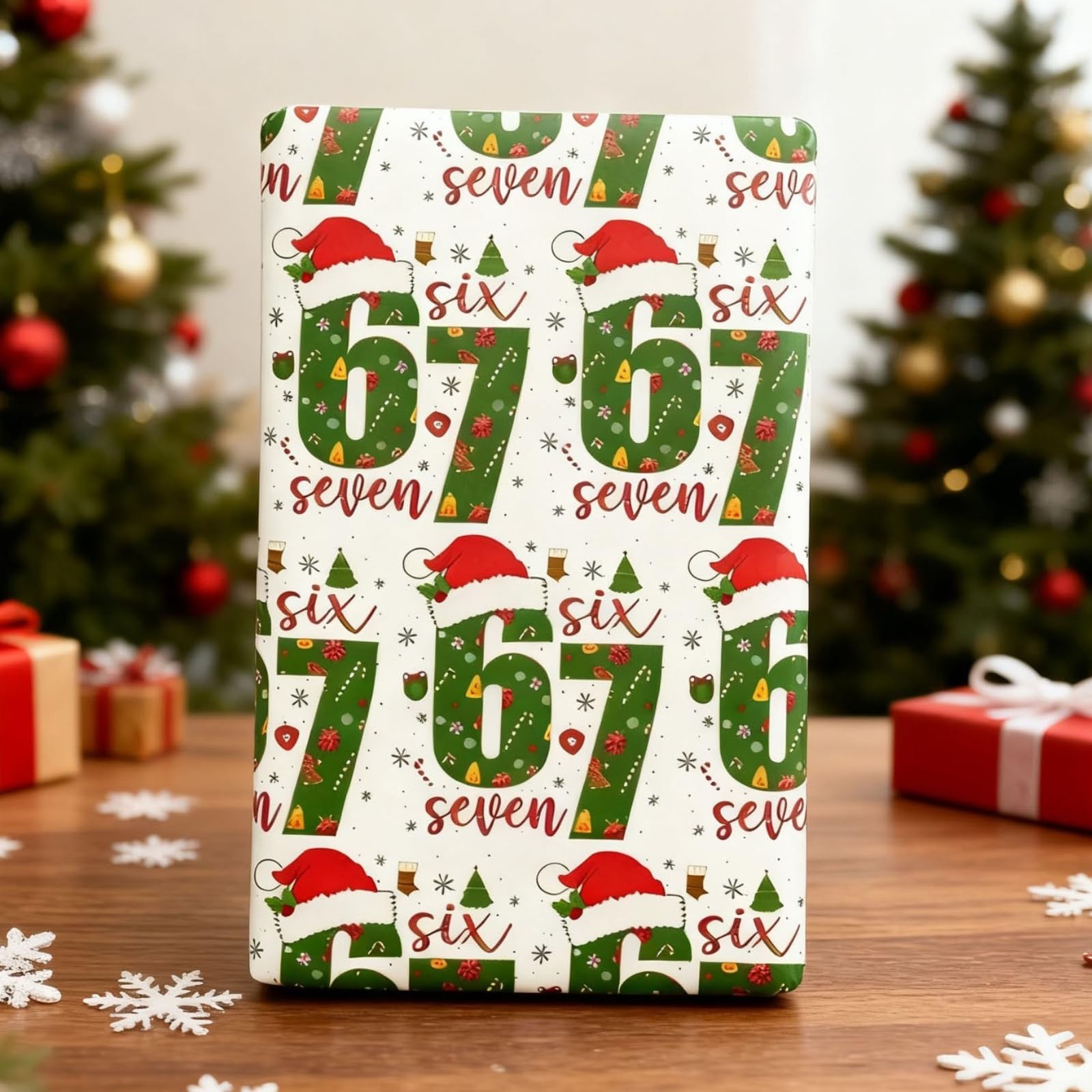 67 Christmas Wrapping Paper, Funny Six Seven Christmas Gift Wrap, 6 7 Meme Unique Santa Festive Wrapping Paper Xmas (White 1PC)
