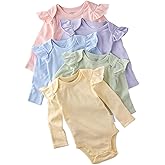 Butterblu Ashley 5-Pack Long Sleeve Ruffle Shoulder Bodysuits 100% Organic for Baby Girls