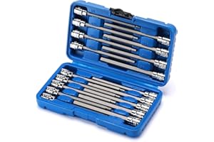 CASOMAN 18 Pieces 3/8 Inch Drive Long Hex Bit Socket Set,1/8 Inch to 3/8 Inch, 3mm to 10mm, SAE&Metric, Extra Long Allen Hex 
