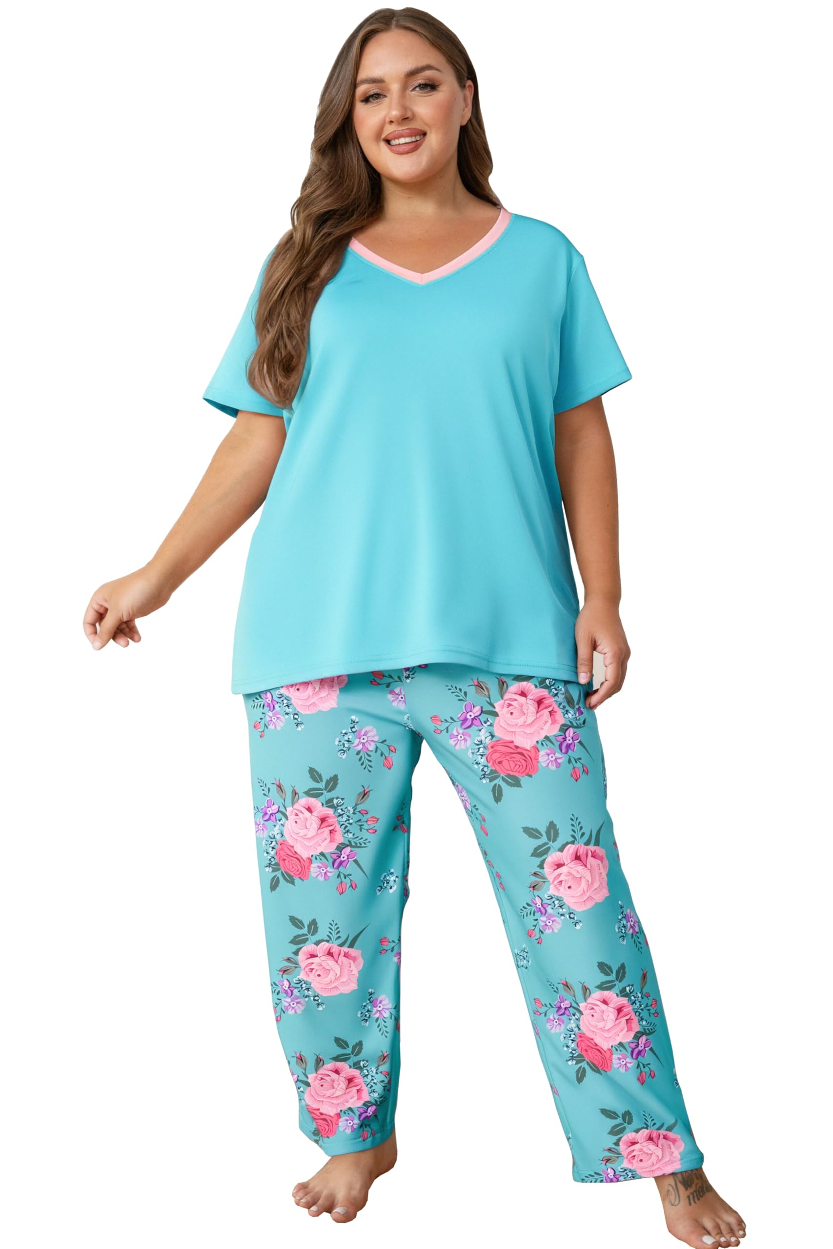 Vozanet Women's Pajama Sets Short Sleeve with Long