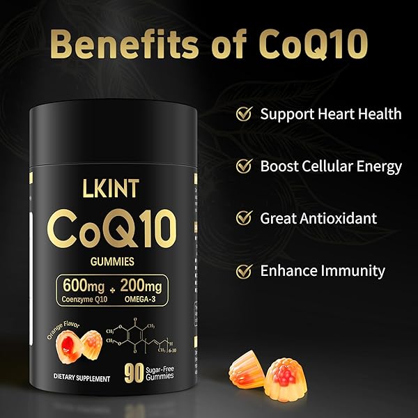 COQ10 GUMMIES, CO Q 10 SUPPLEMENT SUGAR FREE, CQ10 600MG WITH OMEGA 3 & VITAMIN E, HIGH ABSORPTION COENZYME Q10 GUMMIES FOR HEART HEALTHY, ENERGY & ANTIOXIDANT SUPPORT, ORANGE FLAVOR, 90 COUNT