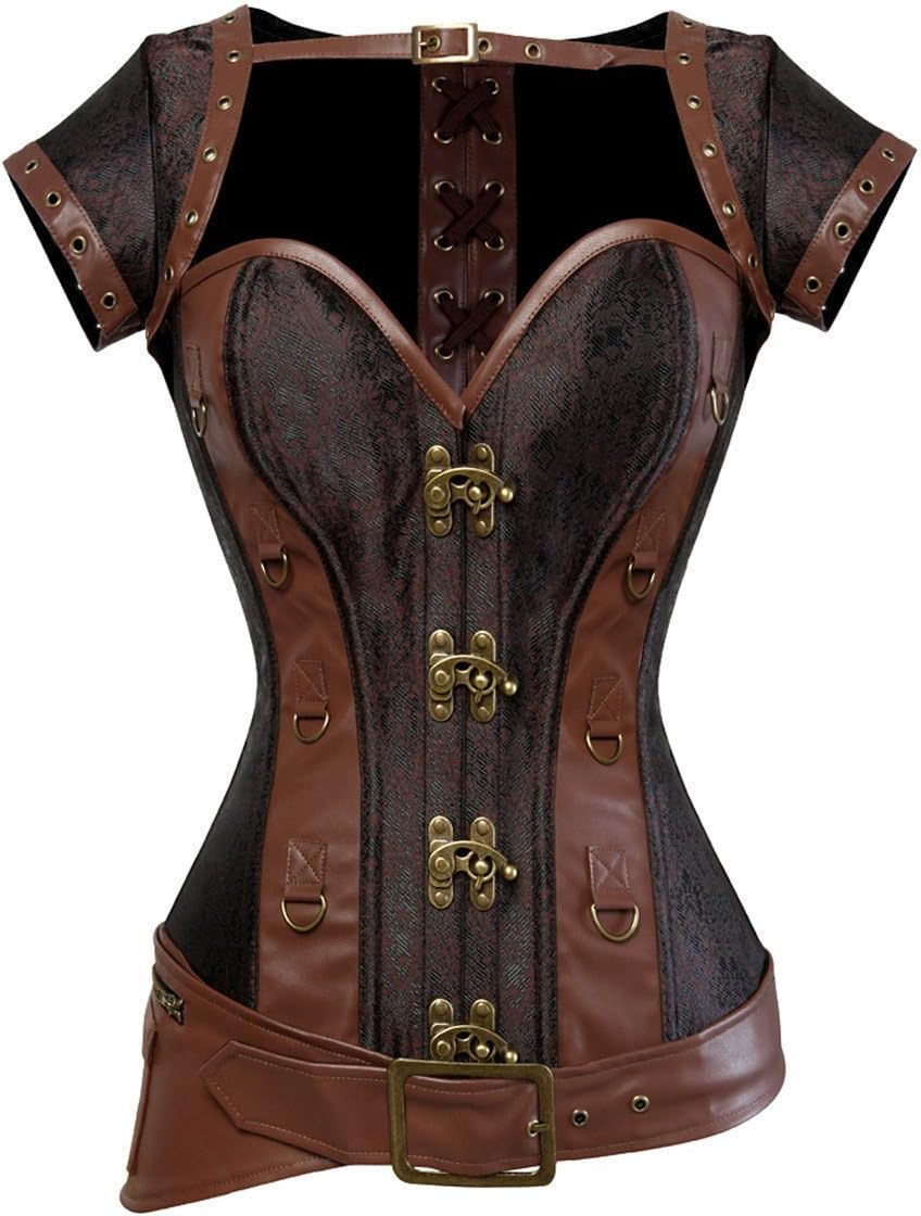 Kranchungel Women's Punk Rock Faux Leather Corset Retro Goth Waist Cincher Basque Bustier