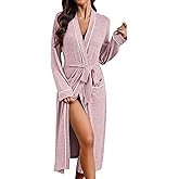 Ekouaer Womens Robe Long Bathrobe Lightweight Soft Knit Kimono Robes Ladies Casual Sleepwear S-3XL