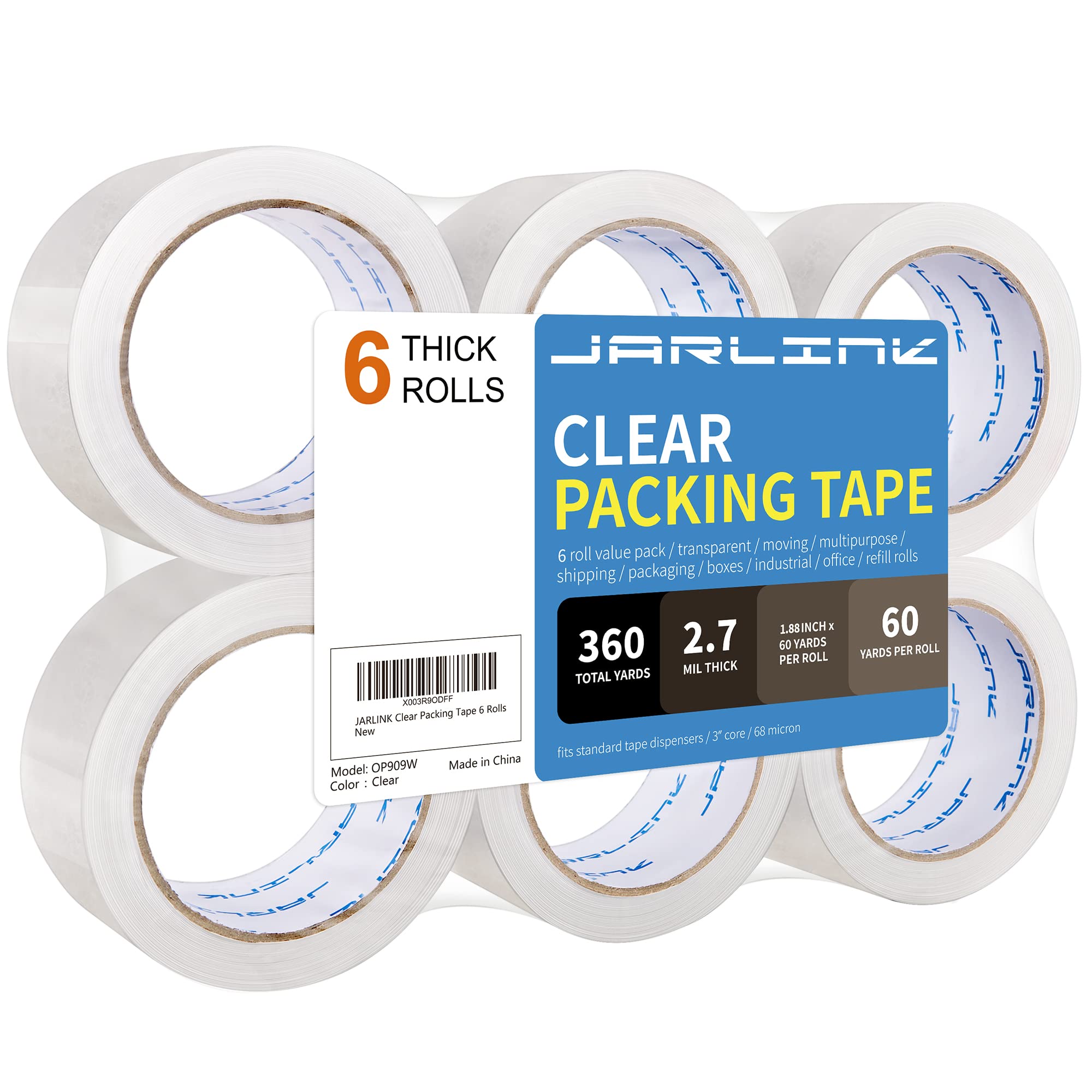 Photo 1 of JARLINK Clear Packing Tape (6 Rolls), Heavy Duty Packaging Tape for Shipping Packaging Moving Sealing, 2.7mil Thick, 1.88 inches Wide, 60 Yards Per Roll, 360 Total Yards
