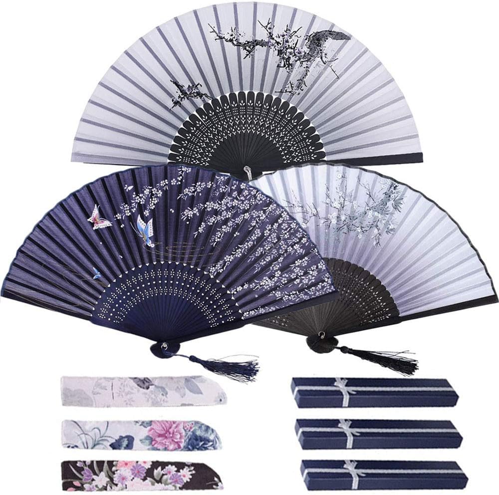 TZQFROCE 4er Set Faltfächer Schwarz - Traditionelle Handfächer Aus Bambus