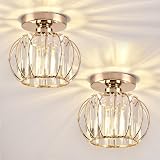 ZYDTRIP Crystals Ceiling Light Fixtures Chandelier Gold 2 Pack Semi Flush Mount view 1