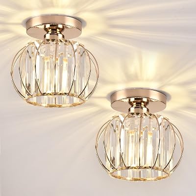 ZYDTRIP Crystals Ceiling Light Fixtures Chandelier Gold 2 Pack Semi Flush Mount