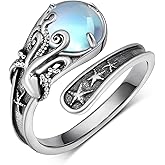 CVRAVO Octopus Ring 925 Sterling Silver Moonstone Octopus Spoon Ring Octopus Jewelry Gifts for Women
