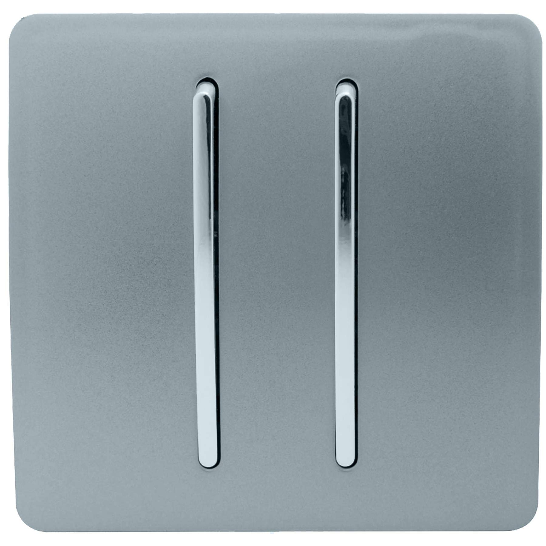 Trendi 2 Gang 2 Way 240V Screwless Raised Front Plate Plastic Artistic Modern Glossy 10 Amp Chrome Rocker Single Electrical Wall Light Switch Cool Grey - ART-SS4CG — image 1