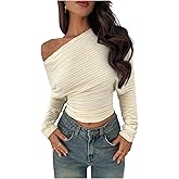 SHENHE Women's Off The Shoulder Long Dolman Sleeve Top Fitted Knitted Shirt Fall Dressy Top