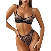 Lilosy Sexy Mesh Sheer Underwire Push Up Lingerie Set Lingerie Set