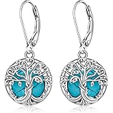 Tree of Life Earrings Turquoise Earrings for Women Sterling Silver Turquoise Jewelry Dangle Valentine Christmas Gifts