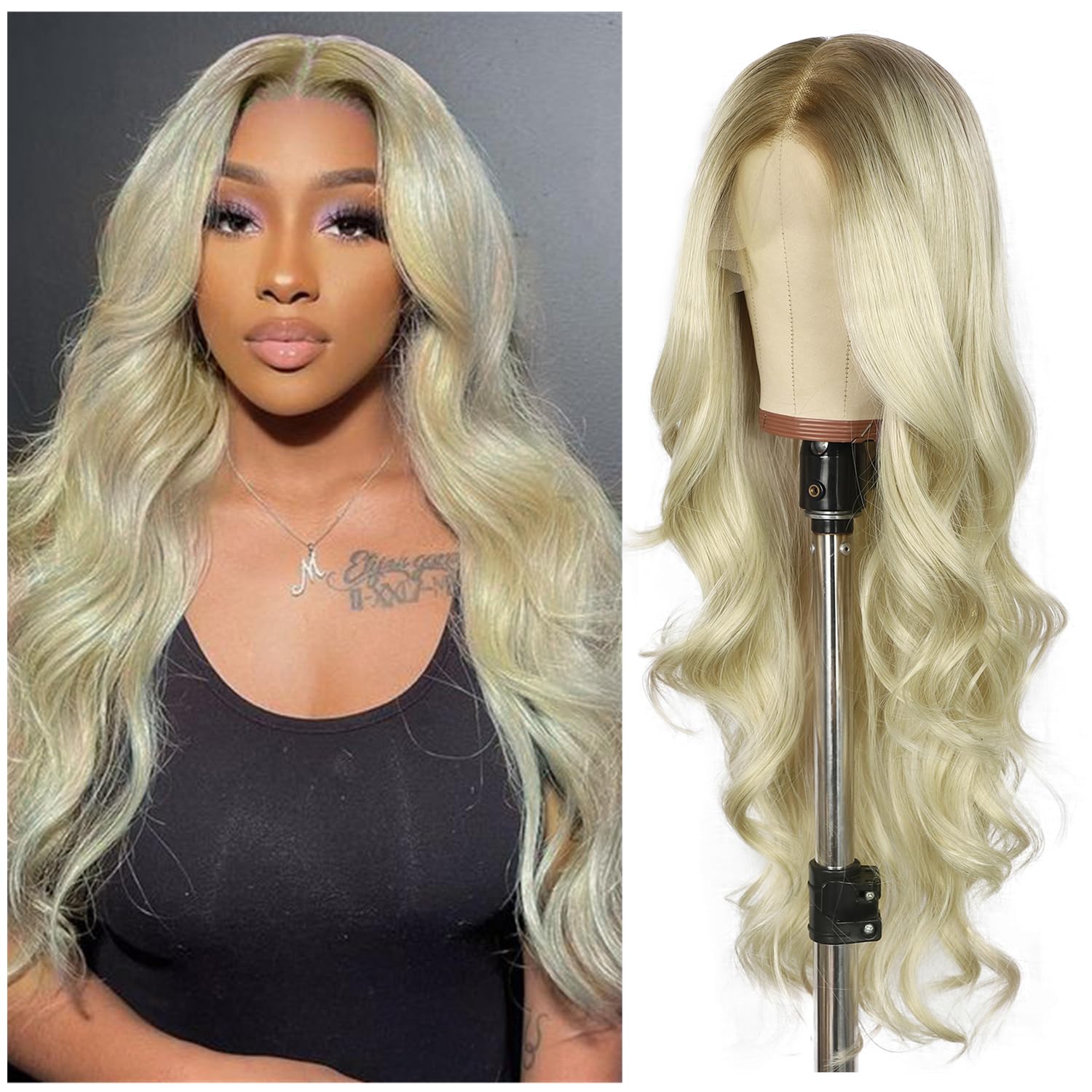 Sapphirewigs Blonde 13x4 Lace Front Wig Synthetic Body Wave Synthetic Lace Front Wigs Party Date Daily Wear Christmas Natural Looking 26 inch
