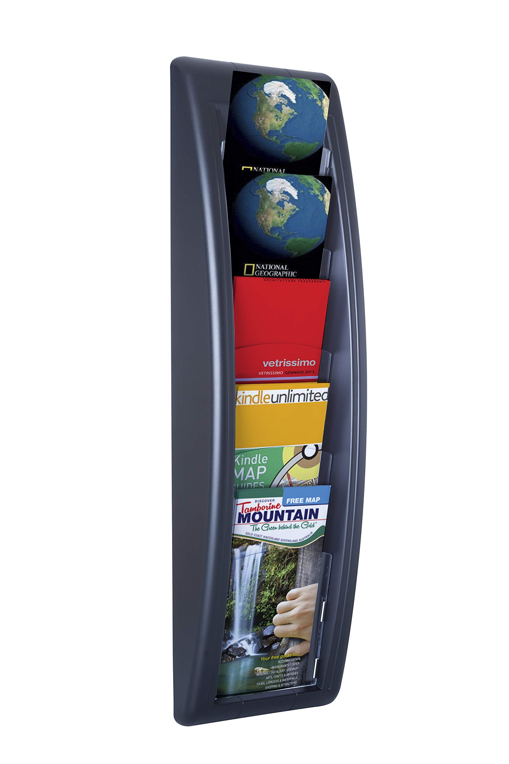 Fast Paper Quick Fit Literature Holder Wall-mount 5 x 1/3xA4 Pocket W180xD95xH650mm Black Ref 4062.01