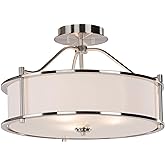 XiNBEi Lighting Semi Flush Mount Ceiling Light 18 inch 3 Light Close to Ceiling Light with Fabric Shade and Glass Diffuser, B