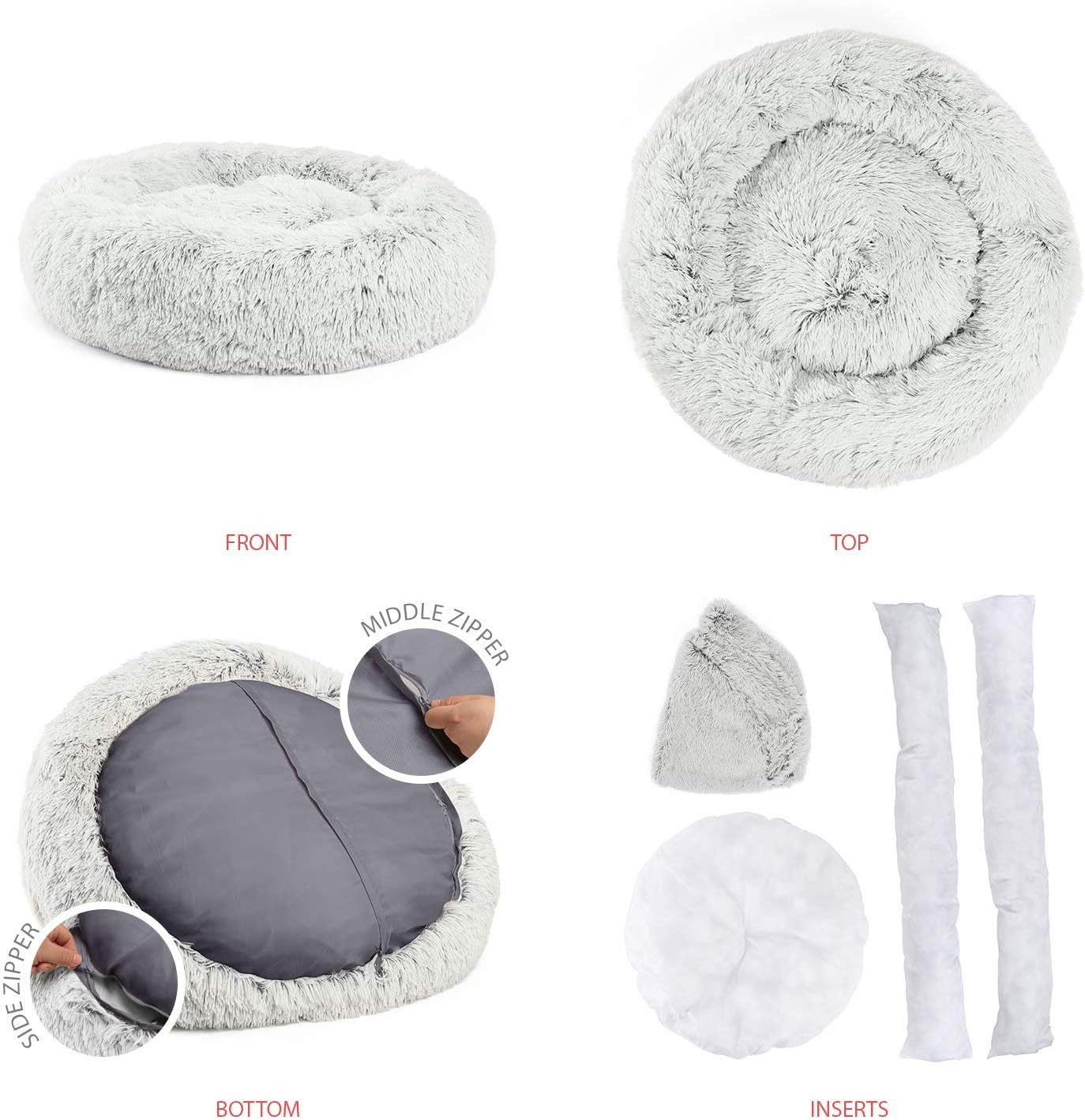 Best Friends by Sheri Calming Shag Vegan Fur Donut Cuddler, Frost, Medium/30" x 30" (DNT-SHG-FRS-30ZP-VP) : Pet Supplies