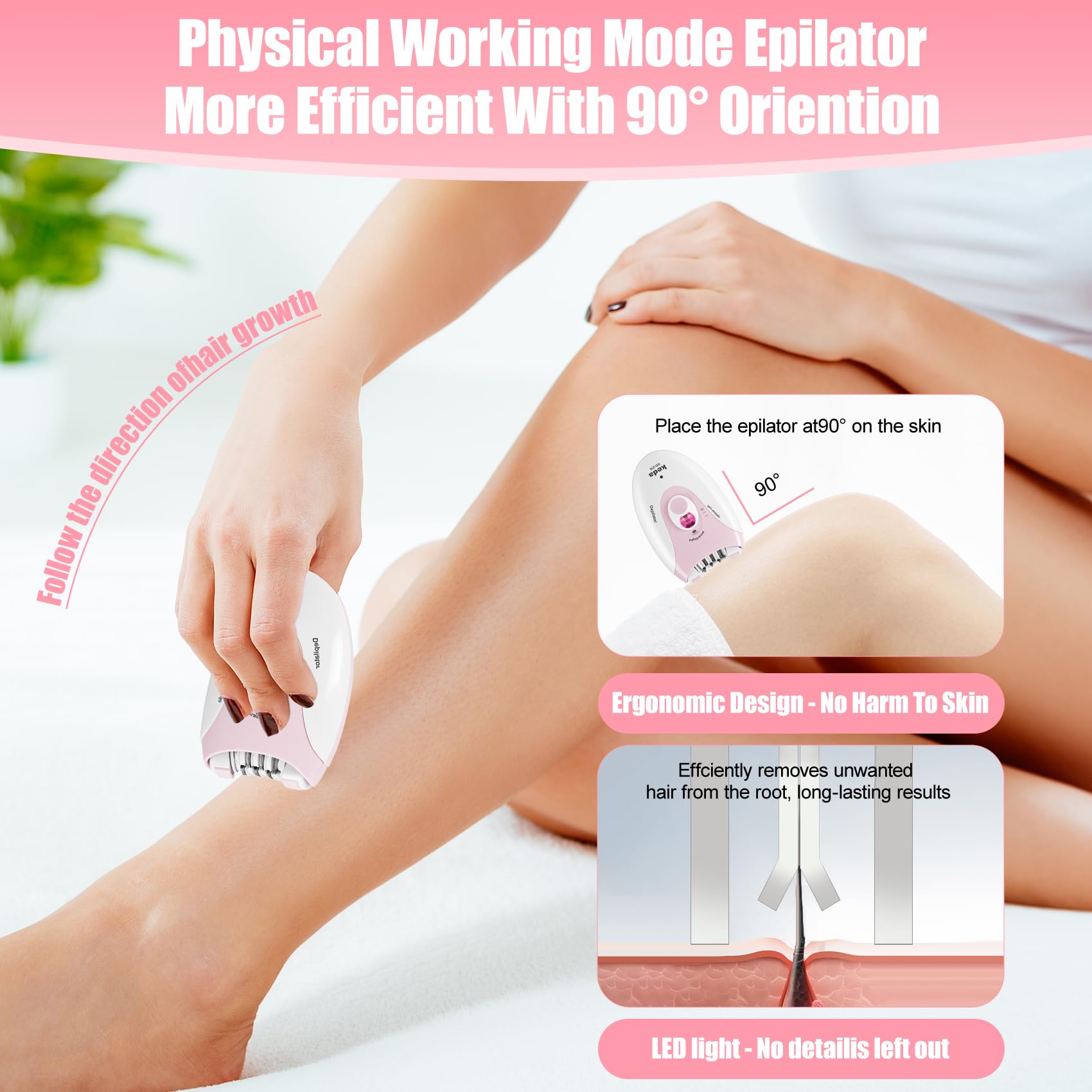 Epilators Hair Removal for Women, 2 Speed Hair Removal Device with LED Light, Rechargeable Trimmer for Epilator Bikini, Face, Arm, Legs, Armpits