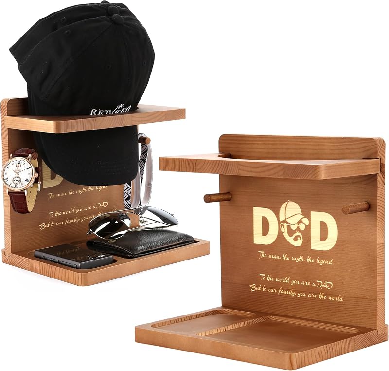 Sovyime Wooden Hat Stand Organizer Desk Rack Baseball Cap Storage Gift for Dad