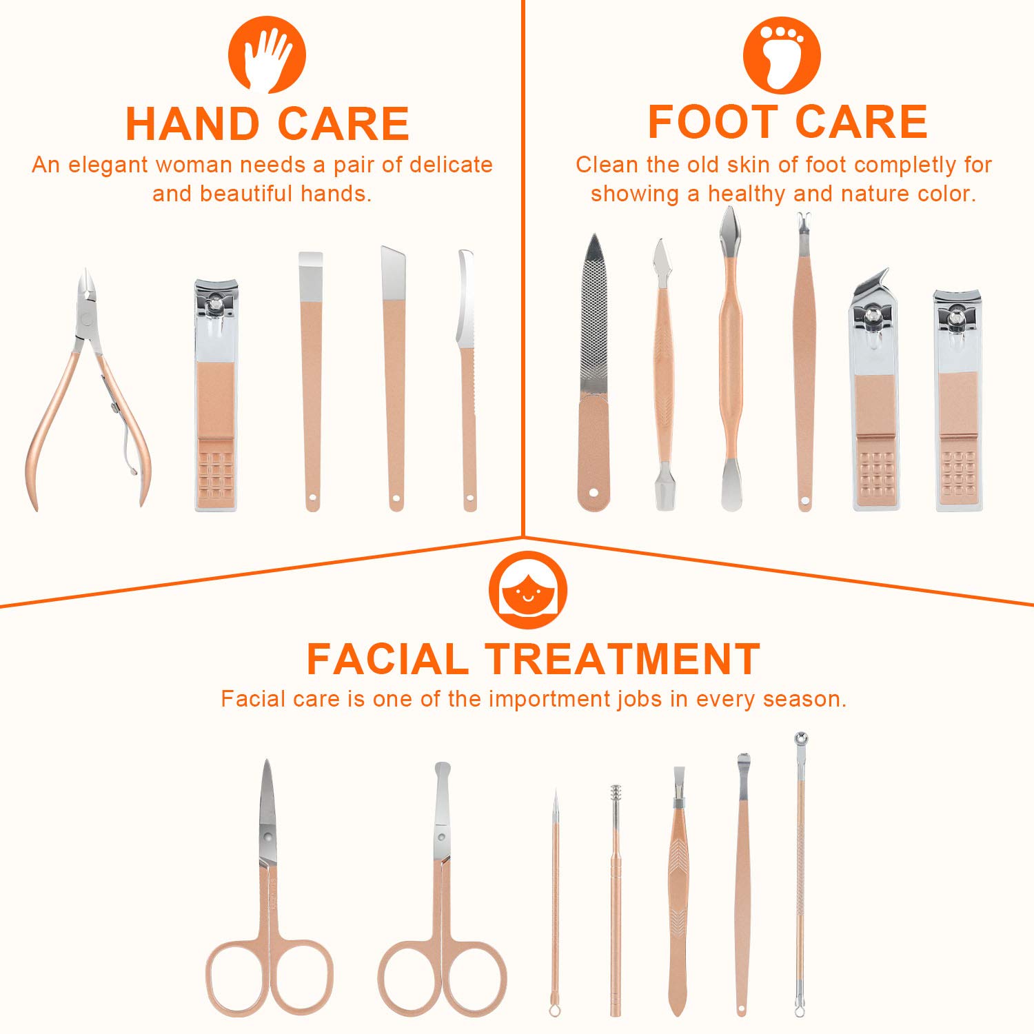Manicure Set Nail Clippers Pedicure Kit, Professional Rose Gold Stainless Steel Personal Grooming Kit, 18 in 1 Nail Care Tools with Luxurious Leather Travel Case for men and women : Beauty