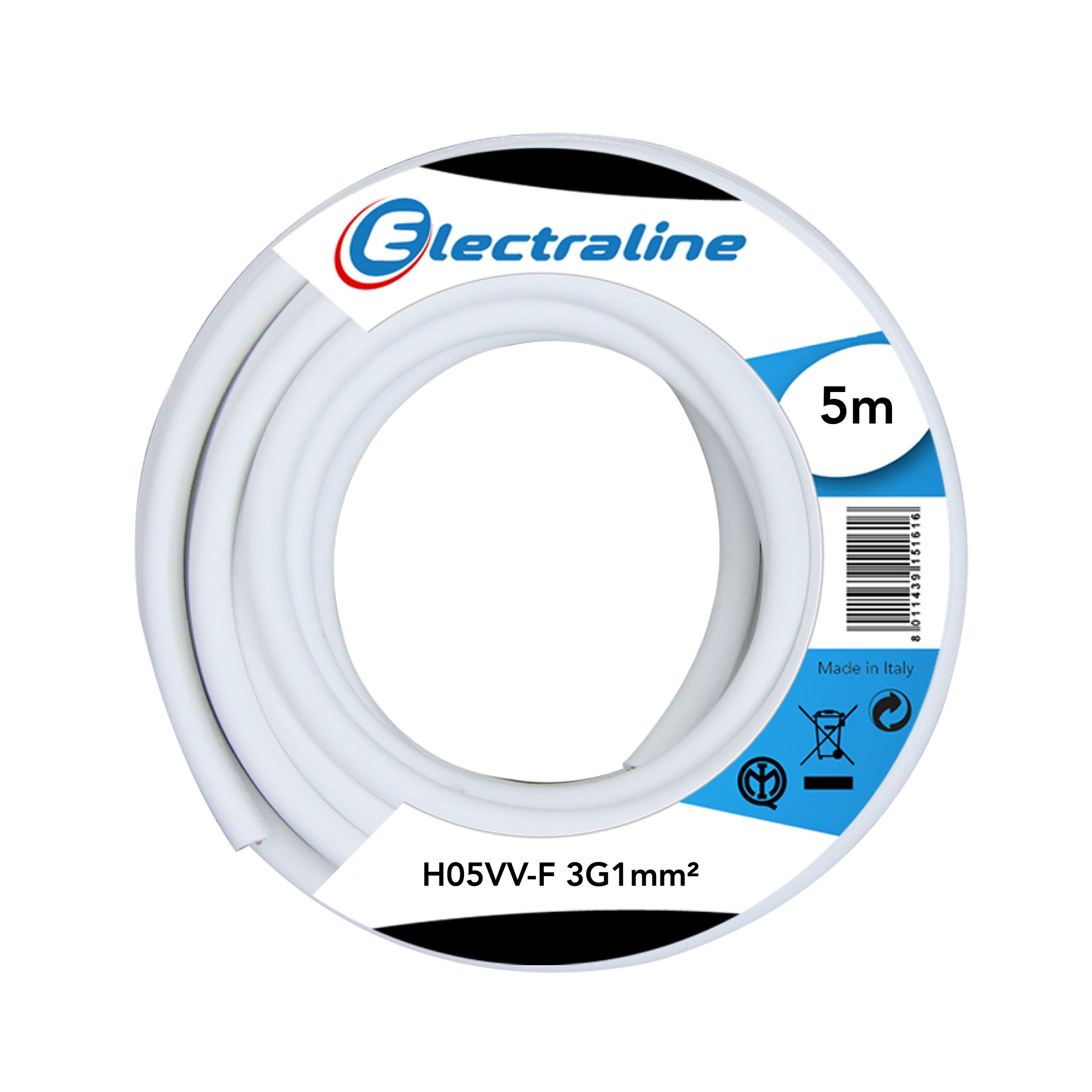 Electraline 11720 H05VV-F Extension Cable, Section 3G1 mm, Length 5M