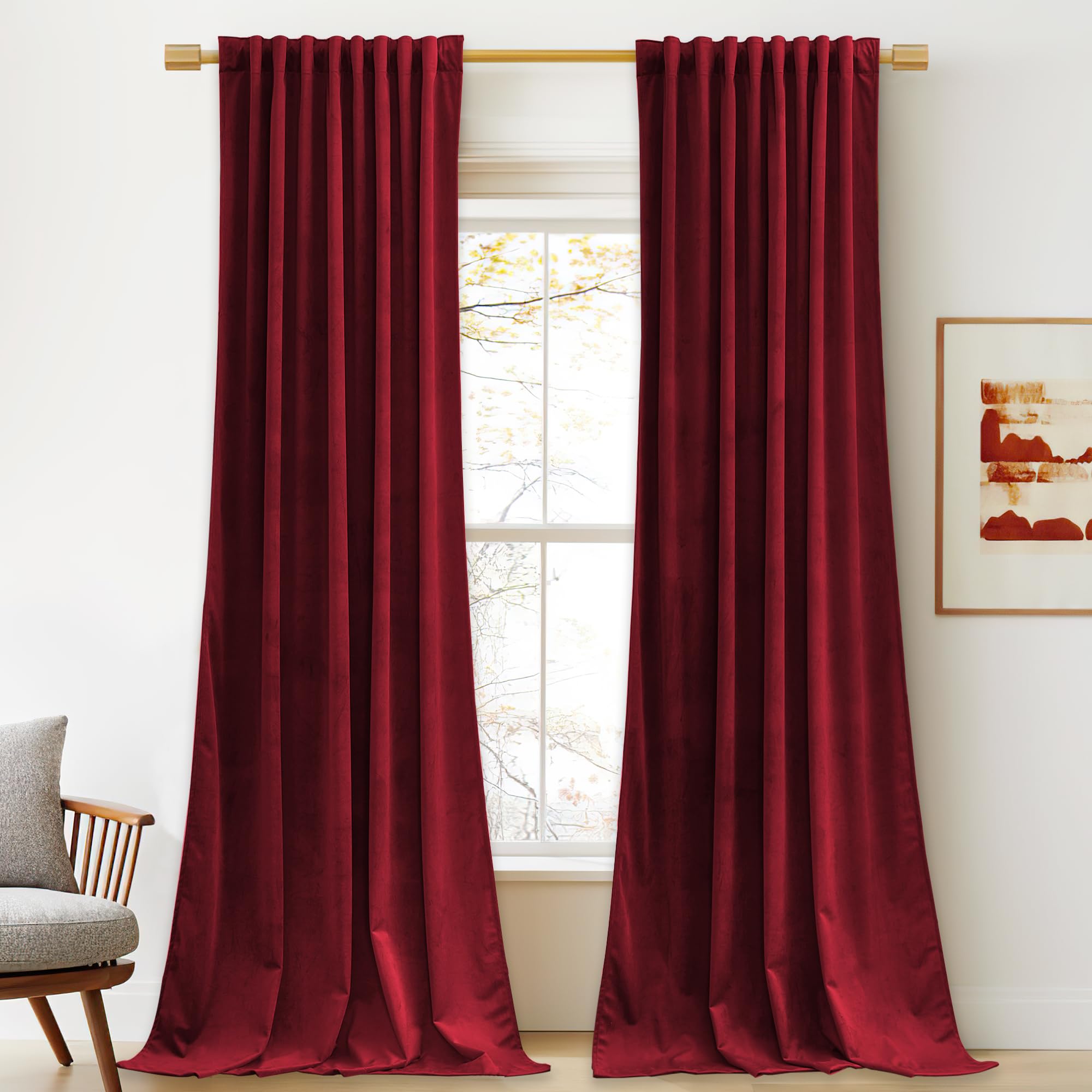 Photo 1 of **MISSING A PANEL**StangH Red Velvet Curtains for Living Room, 2 Panels, 52 x 144 Inches Long, Christmas Style Decor Back Tab Thermal Insulated Privacy Protect Drapes for Bedroom Home Theater, Room Darkening