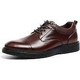 Hantatop Mens Dress Shoes Genuine Leather Lace Up Cap Toe Casual Oxford Shoes Comfortable Business Formal Derby Dress Sneakers for Office Wedding Church