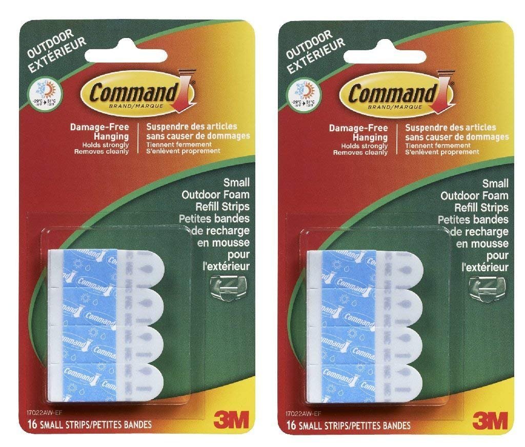 3M Command Outdoor Foam Hanging Strip Refills, Small, 16-Strips (17022AW-ES),2 Packs