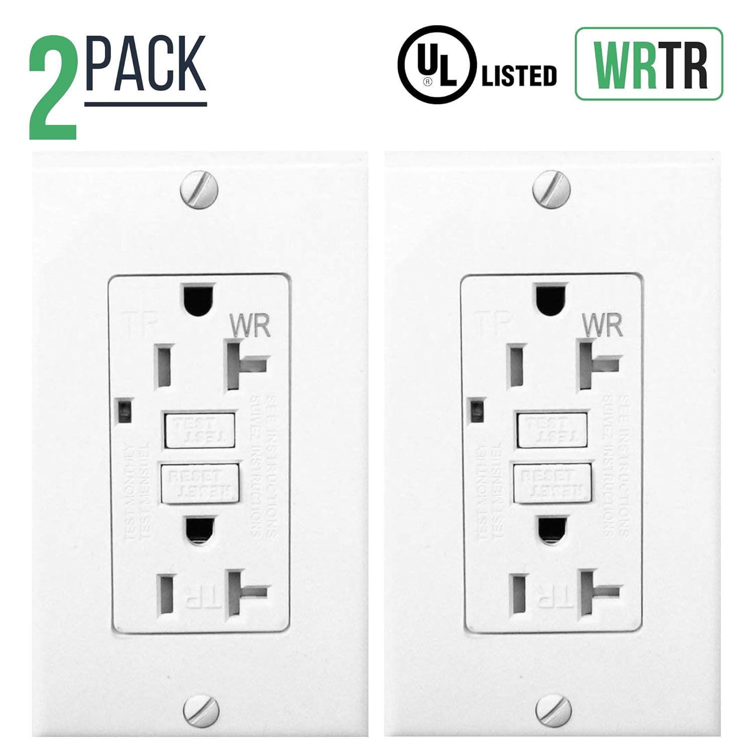 2 LED Power Indicators 20 Amp Tamper Resistant & Weather Resistant GFCI