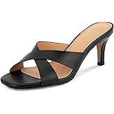 Greatonu Women's Kitten Heels Sandals for Women 2026 Square Open Toe Kitten Heeled Sandals Cross Strap Slip on 2.5 Inch Heeled Sandals