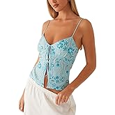 MISSACTIVER Women’s Y2K Sequin Cami Tops Sexy Sparkle Lace Up Crop Top Tie Front Backless Low Cut V-Neck Straps Tank Top