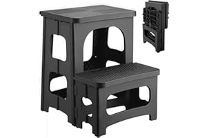 AHXUVAN 2 Step Stool Foldable, Non-Slip Steps, Folding Step Stool for Adults & Kids, Plastic Stool Pool Ladder, Collapsible Stools 2 Step Ladder for Kitchen Toilet Bedroom Office RV, Holds 330 lbs