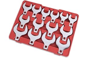 EFFICERE 14-Piece Premium 1/2" Drive Jumbo Crowfoot Wrench Set, Chrome Vanadium Steel, Includes Standard SAE Sizes from 1-1/16" to 2" with Storage Tray