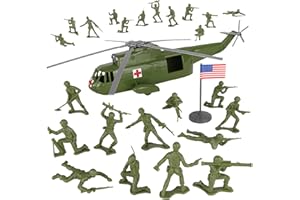 TIM MEE TOY TimMee Plastic Army Men Helicopter Playset - OD Green 26pc Made in USA