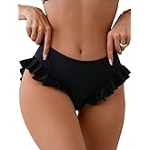 WDIRARA Women's Ruffle Bikini Bottoms High Waist Full Coverage Swim Briefs Bathing Suit Beachwear