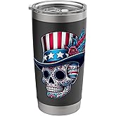 Independence Day Usa Patriot Skull 4th Of July Sugar Skull Stainless Steel Insulated Tumbler