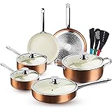 FRUITEAM 13-Piece Cookware Set Non-stick Ceramic Coating Cooking Set, Induction Pots Pans Set with Lids, Heavy Duty Stainless