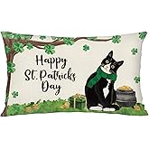 YINENA St Patricks Day Cat Shamrocks Clovers Lumbar Throw Pillow Cover 12x20 Inch Holiday Cushion Case Decoration for Sofa Couch