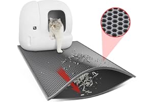 Waretary 2 Packs Cat Litter Mat, 24" X 15" Litter Trapping Mat, Double Layer Honeycomb Litter Box Mat, Urine & Waterproof Kitty Litter Mat, Scatter Control Easy Clean (Grey)