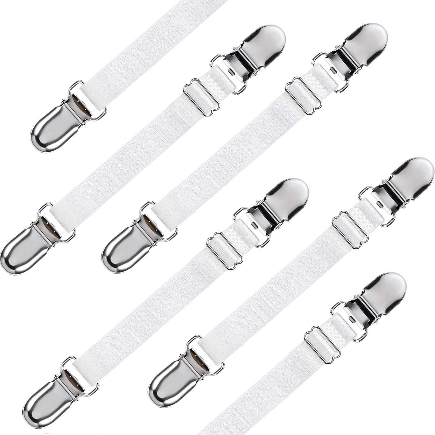 Elastic Ironing Cover Fasteners, Bed Corner Holder, Sheet Strap Sofa Clamp Tablecloth Clips, Boots Clips, Leg Straps, Boots Clips for Jeans (White, 6 Pieces)