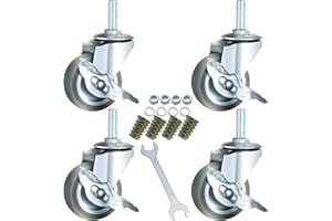 DICASAL 2 Inch Stem Casters with Imperial 3/8-16x25mm Stem Thread Heavy Duty and Highly-Elastic TPR Wheels Mute Castors with Side Brakes Pack of 4