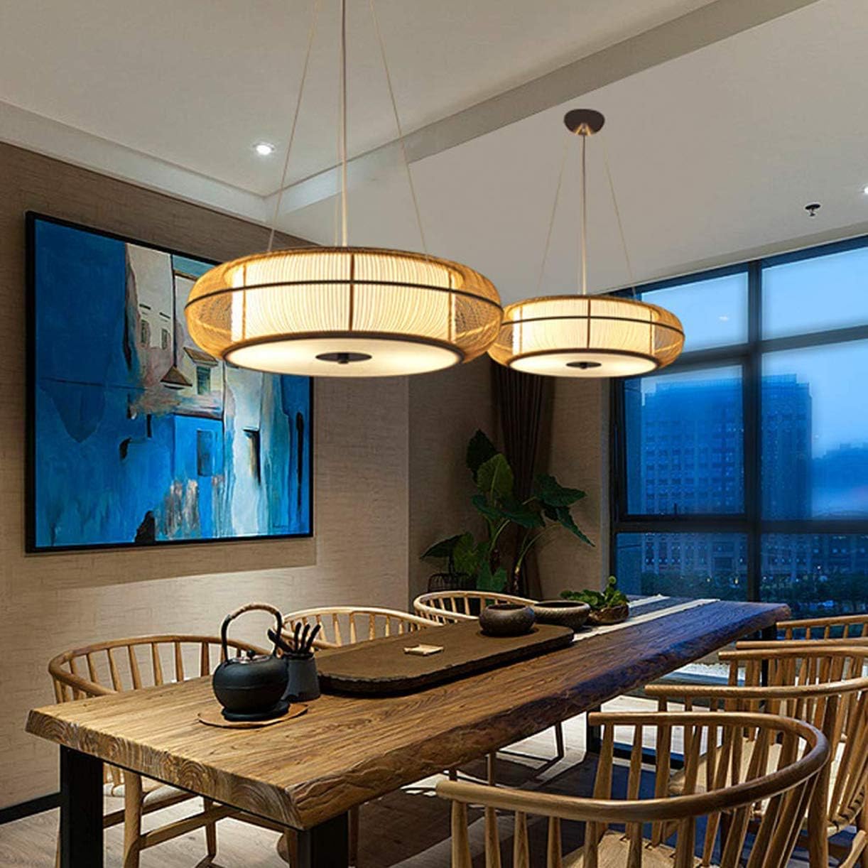 E27 Lustre Main En Bambou En Osier De Rotin Vague Lampes Pendentif